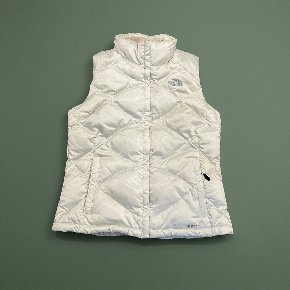 The North Face 550 Down Puffer Vest Womens Medium White Quilted Blue Lining